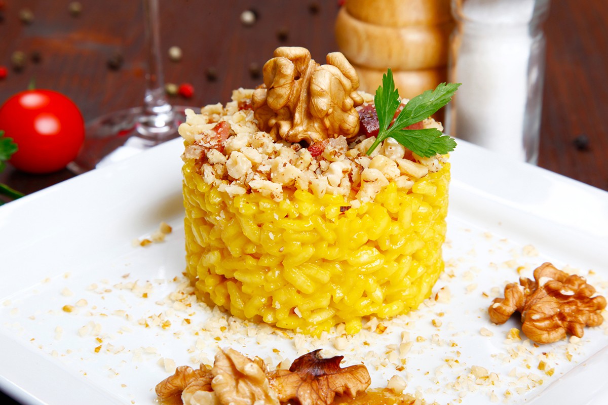 Risotto speck, zafferano e Noci Ventura