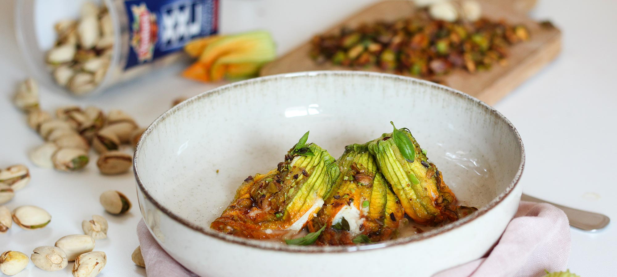 Fiori di zucca ripieni al forno con Pistacchi Ventura